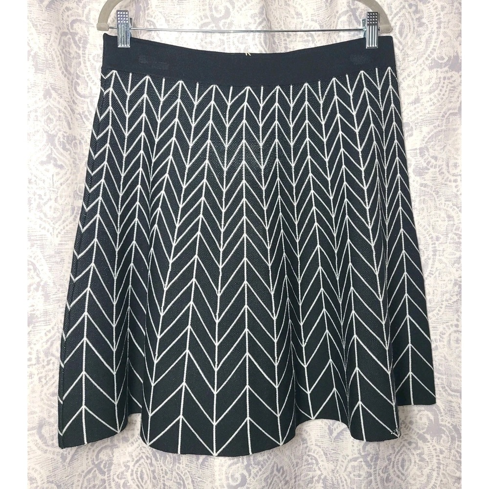 Max Studio Skirt Womens L Black White Geometric Knit A Line NWT $78